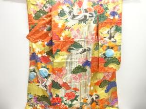 アンティーク　滝に鶴・花模様花嫁衣装色打掛